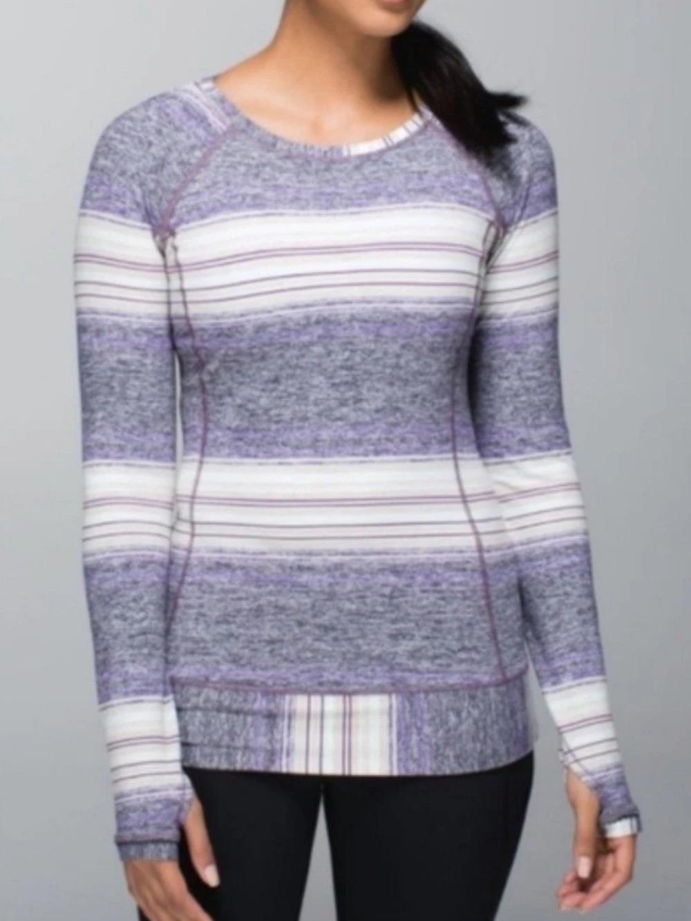 Lululemon Race Your Pace Long Sleeve Crew Purple Striped Running Top Size 4